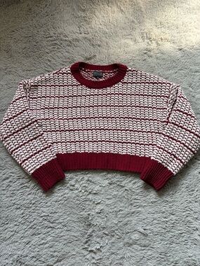 Major Label Group Maroon Red and White Cropped Knit Crewneck Sweater size XL